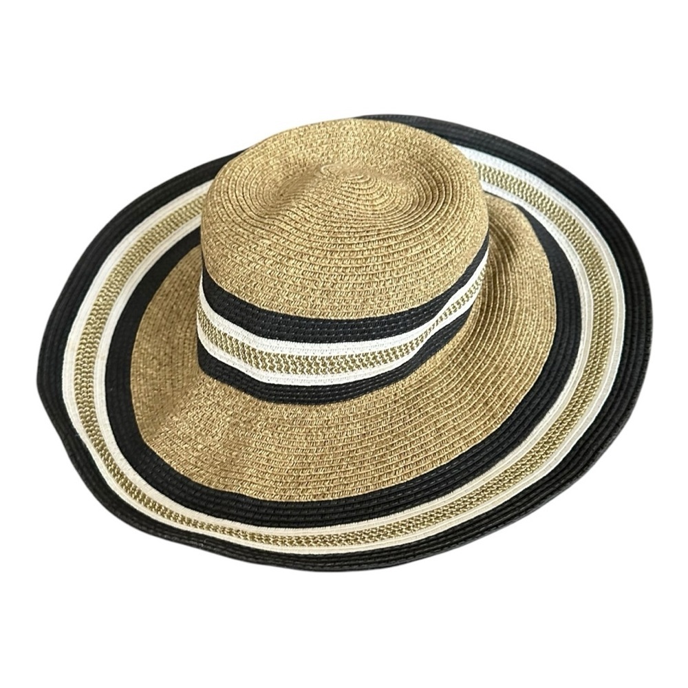 Women’s Straw Sun Floppy Packable Wide Beach Hat Gold Mix Tan and Black Sun Hat